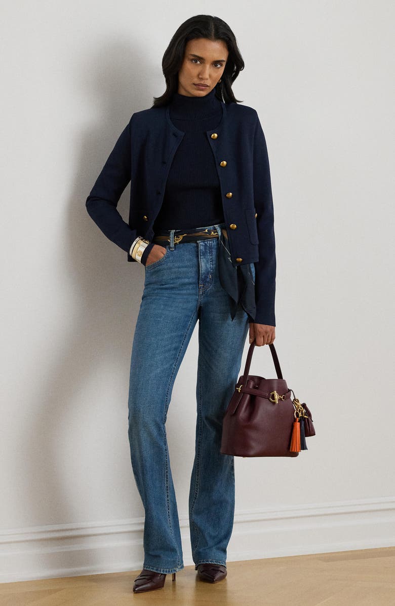 Lauren Ralph Lauren Crewneck Crop Sweater Jacket, Alternate, color, Lauren Navy