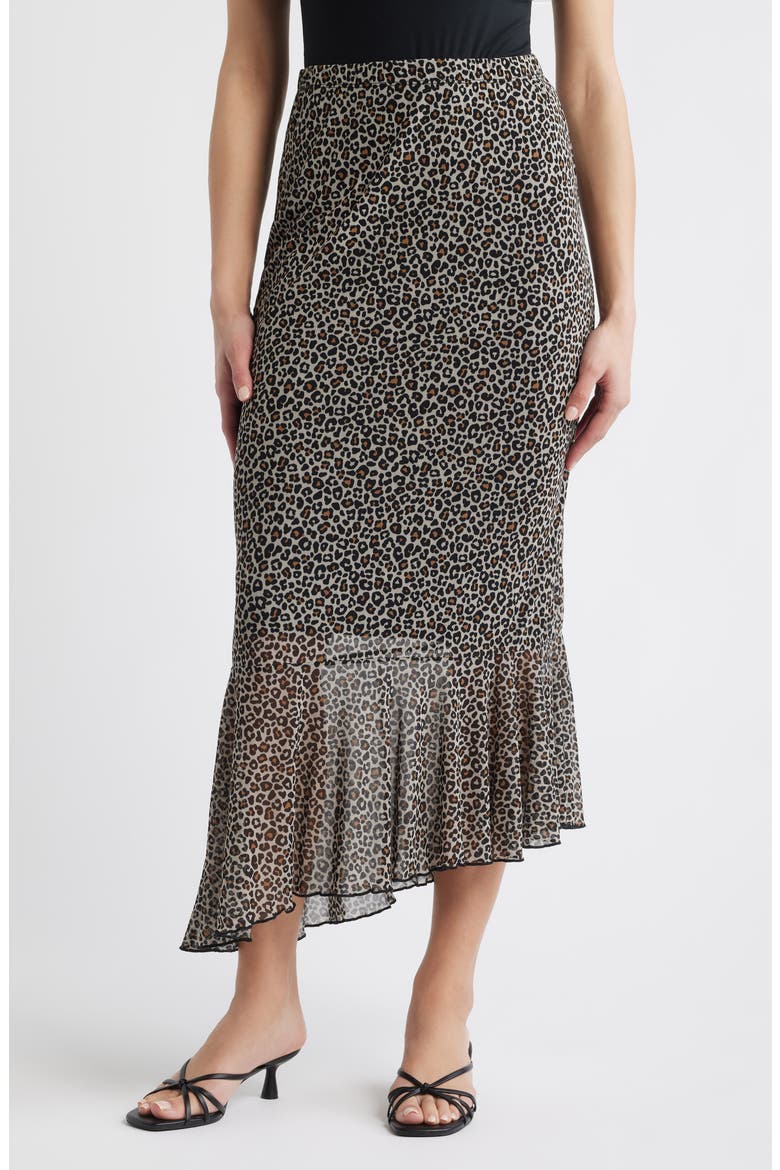 Leopard Print Mesh Midi Skirt, Main, color, TAUPE