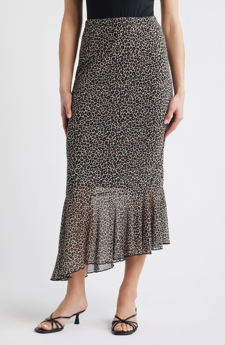 Loveappella Leopard Print Mesh Midi Skirt, Main, color, Taupe