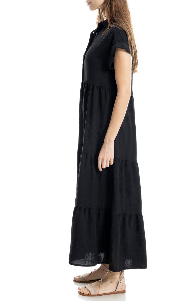 MAX STUDIO Short Sleeve Tiered Maxi Shirtdress, Alternate, color, Black-Black