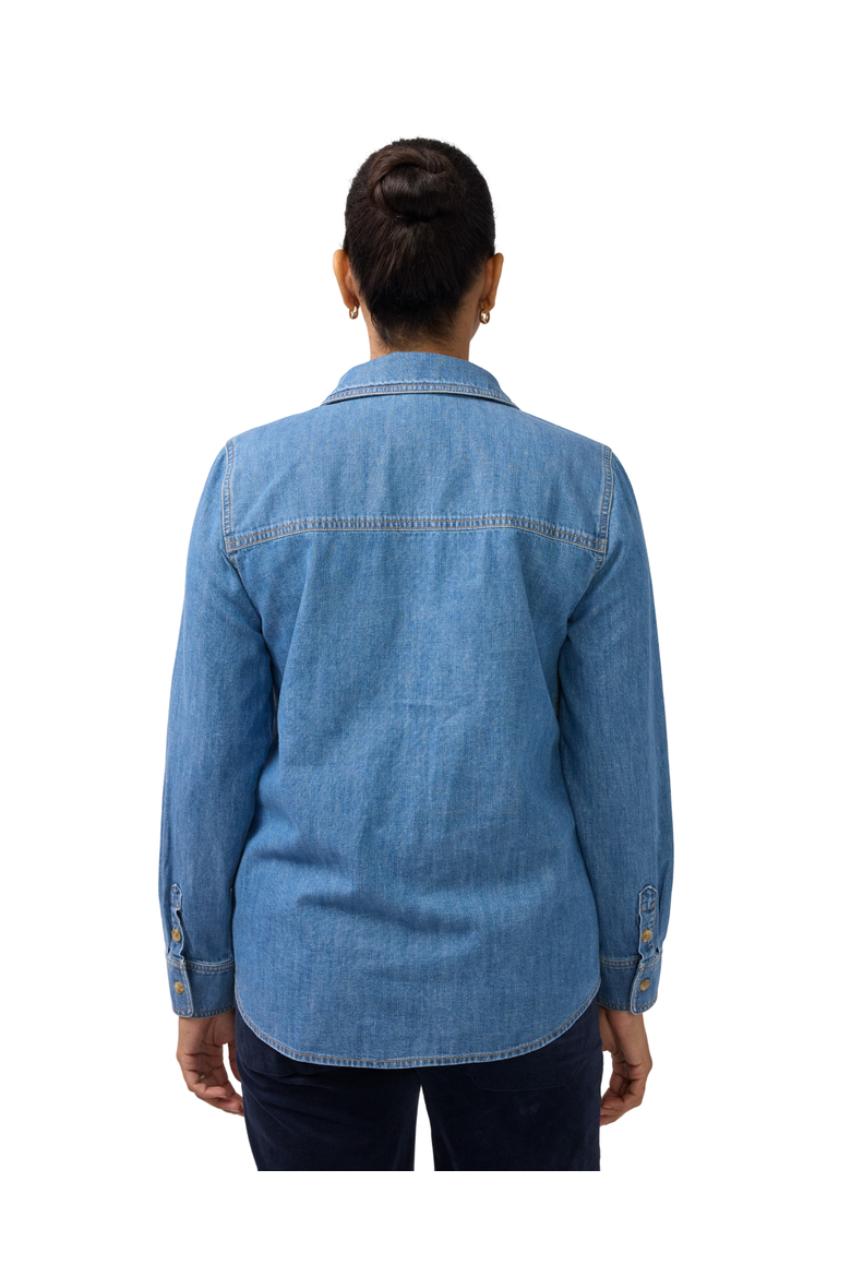 Maternity & Nursing Denim Button-Down Shirt, Alternate, color, Medium Wash