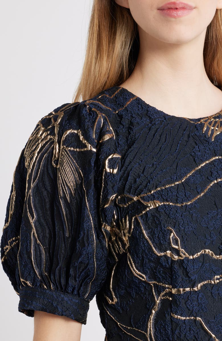 CIEBON Tonje Metallic Puff Sleeve Peplum Top, Alternate, color, Navy/ Gold