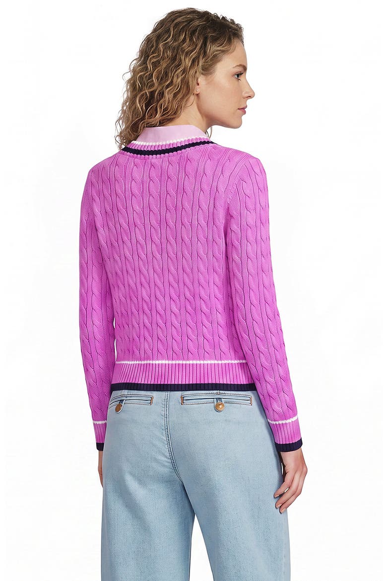 Drifter Cable V-neck Sweater, Alternate, color, Aster Pink Tipping