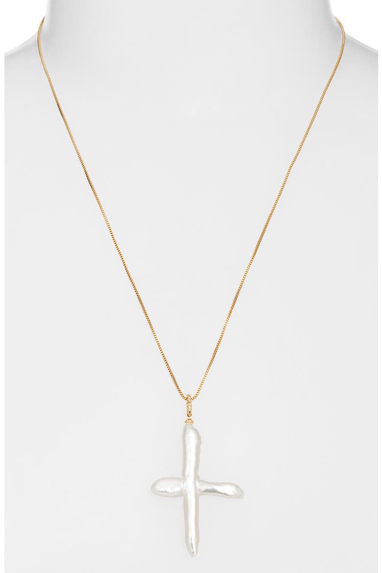 Esther Freshwater Pearl Cross Pendant Necklace, Alternate, color, GOLD