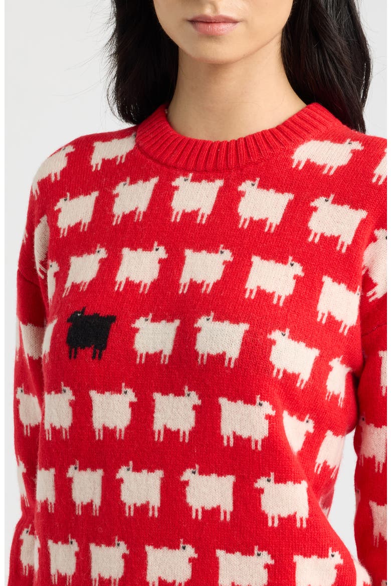 Sheep Wool Crewneck Sweater, Alternate, color, DIANA RED