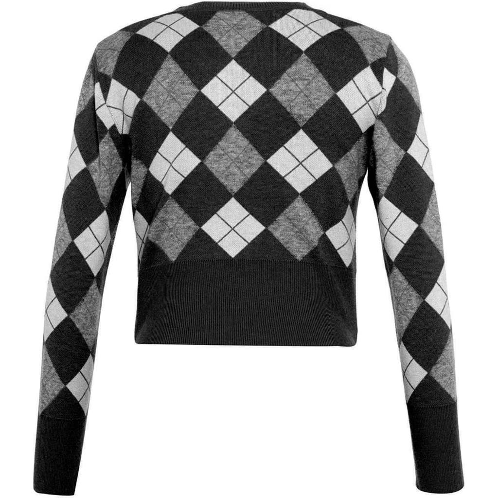 Theo The Label Nomia Plaid Pearly Cardigan In Grey/silver