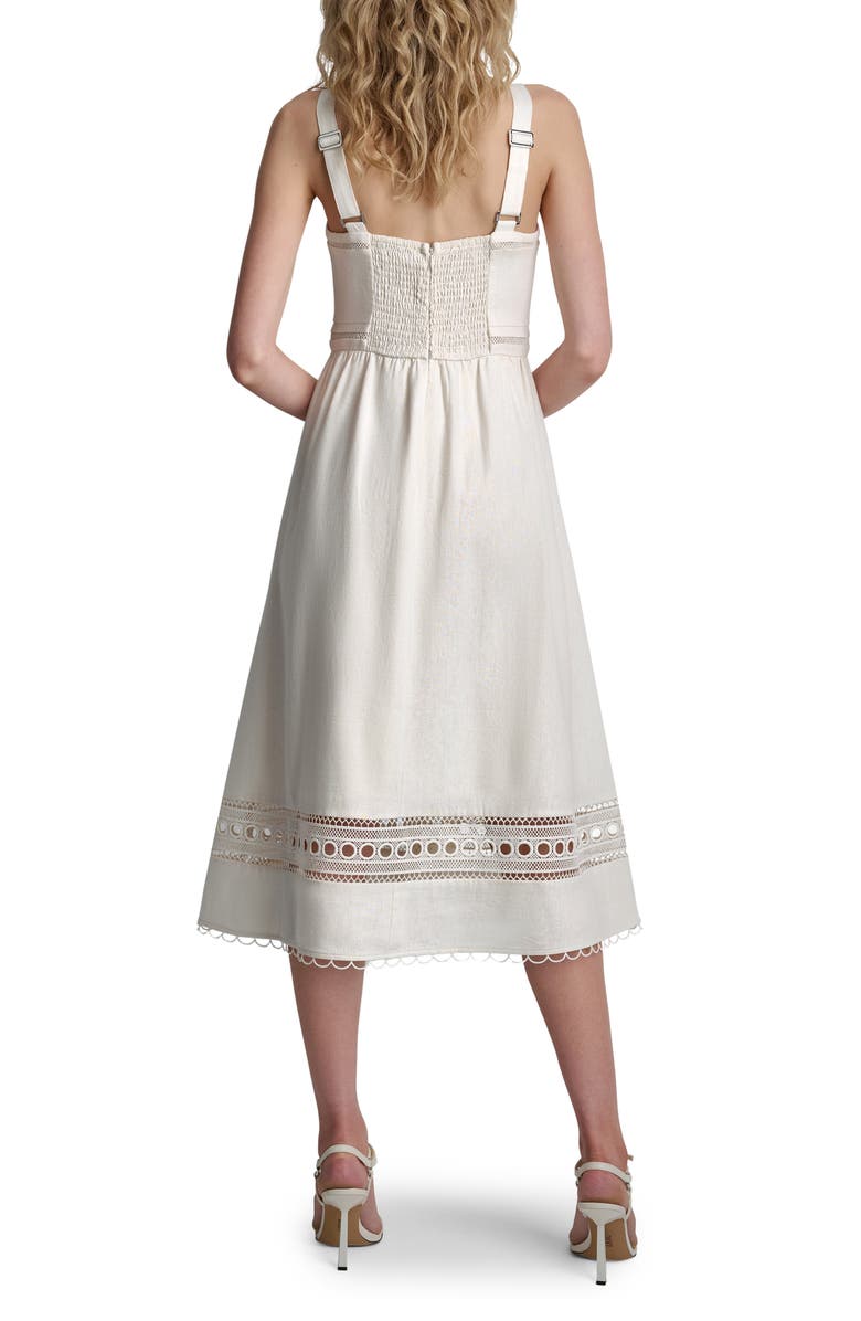 DKNY Eyelet Embroidery Linen Blend A-Line Dress, Alternate, color, Coconut