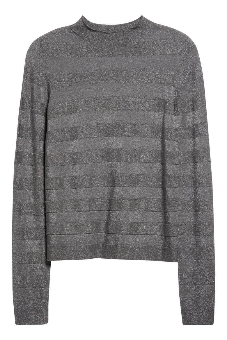 Stripe Metallic Mock Neck Knit Top, Alternate, color, SOLID LIGHT GREY