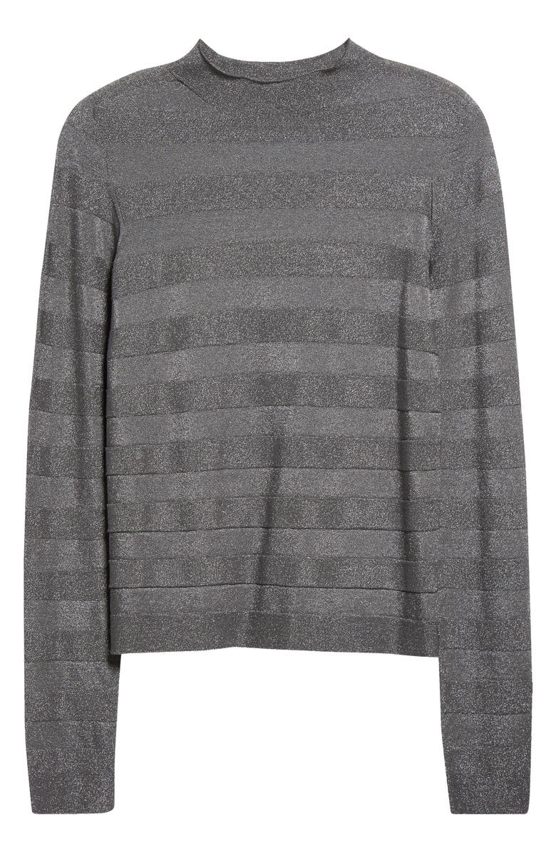 Emporio Armani Stripe Metallic Mock Neck Knit Top, Alternate, color, 