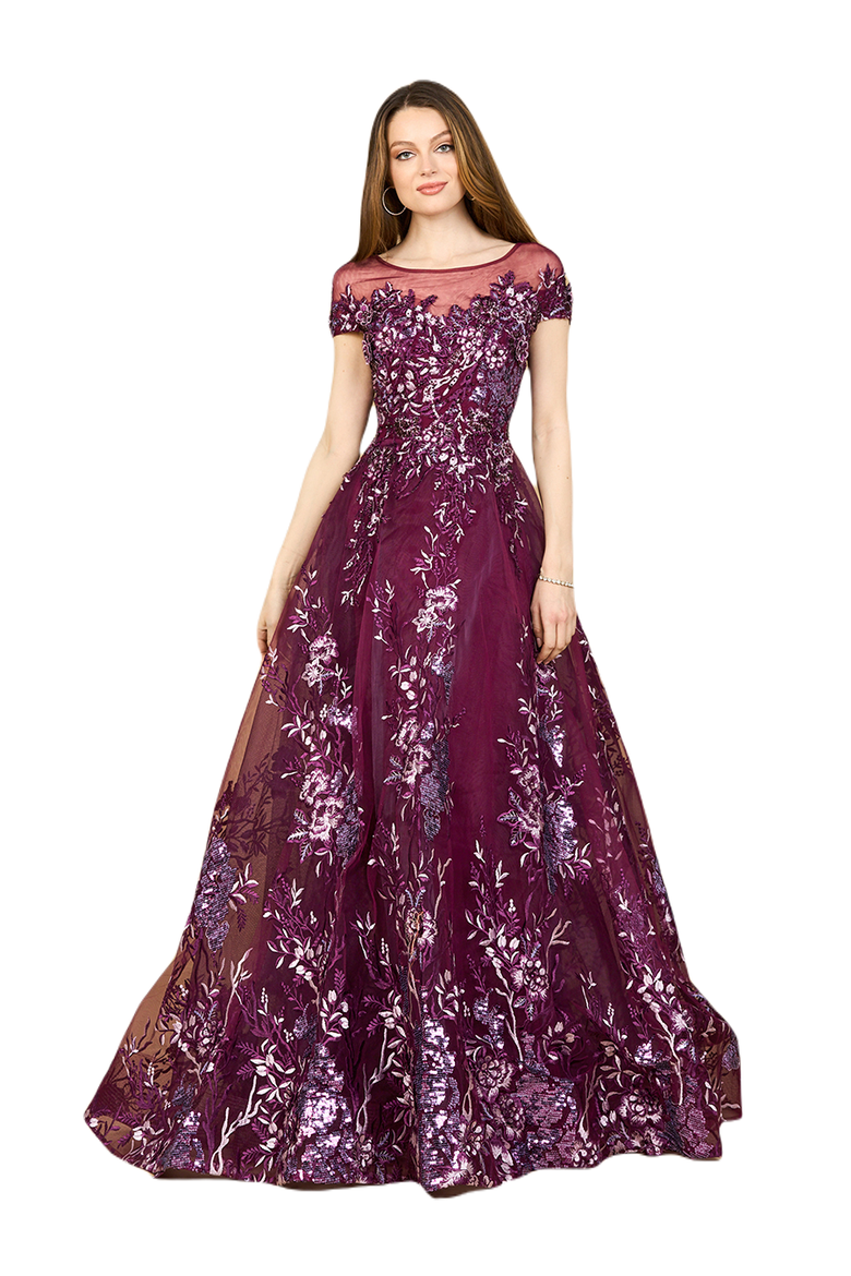 Beautiful Lace Applique A-line Ball Gown, Main, color, Eggplant