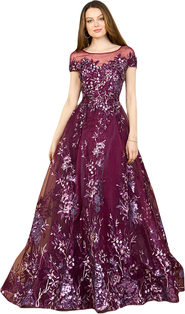LARA New York Beautiful Lace Applique A-line Ball Gown