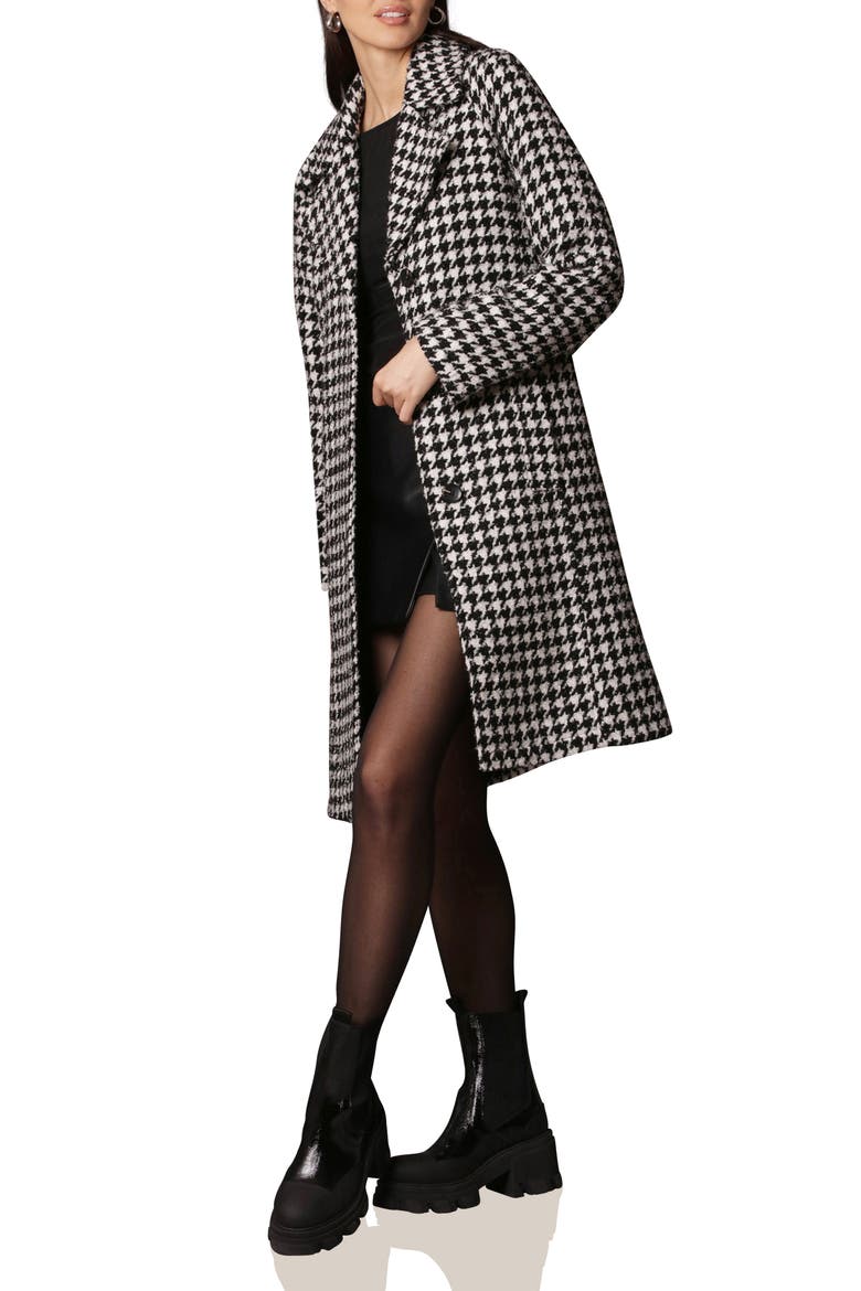 Belted Houndstooth Raglan Sleeve Coat, Alternate, color, BLACK/ WHITE HOUNDSTOOTH