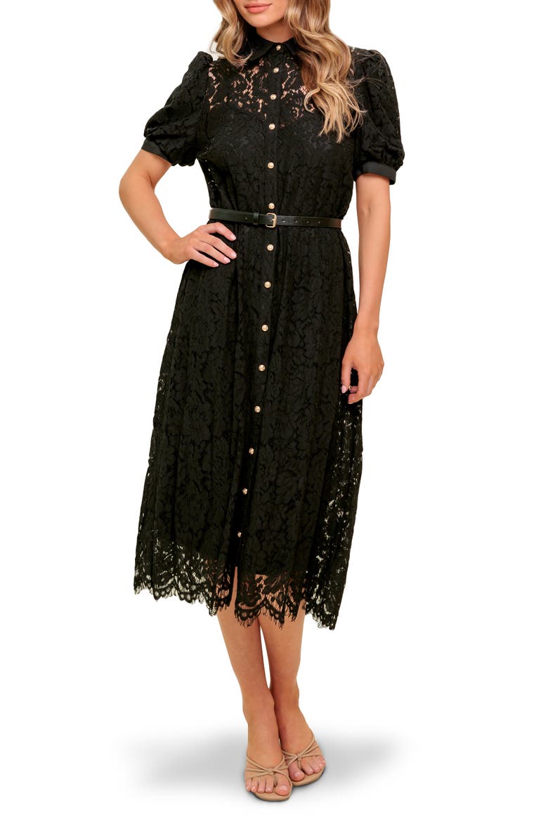 Lace Midi Dress, Main, color, BLACK