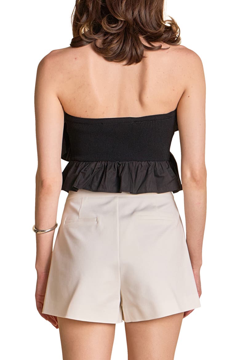 Mixed Media Ruffle Strapless Rib Tube Top, Alternate, color, BLACK