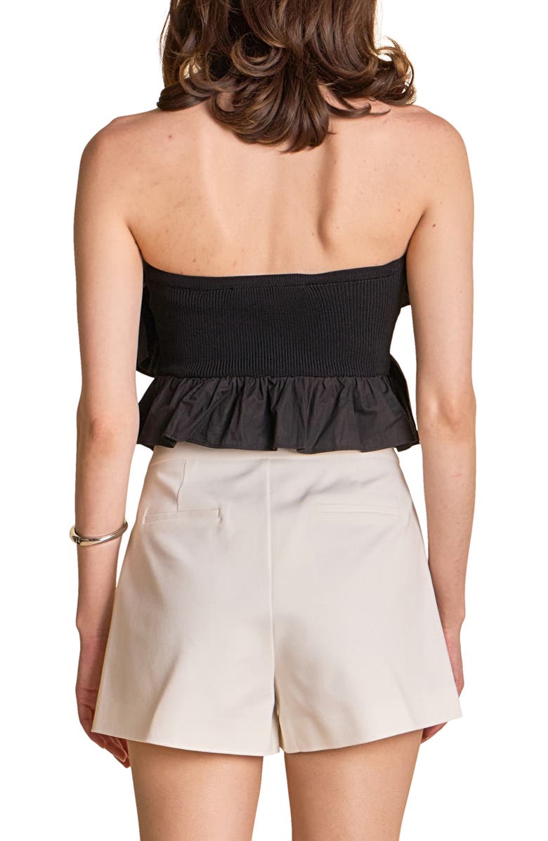 Endless Rose Mixed Media Ruffle Strapless Rib Tube Top, Alternate, color, Black