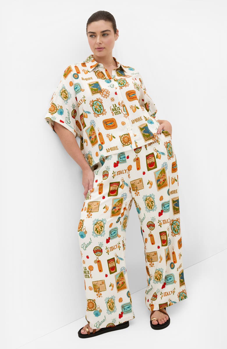 City Chic Amore Amalfi Print Button-Up Shirt, Alternate, color, 