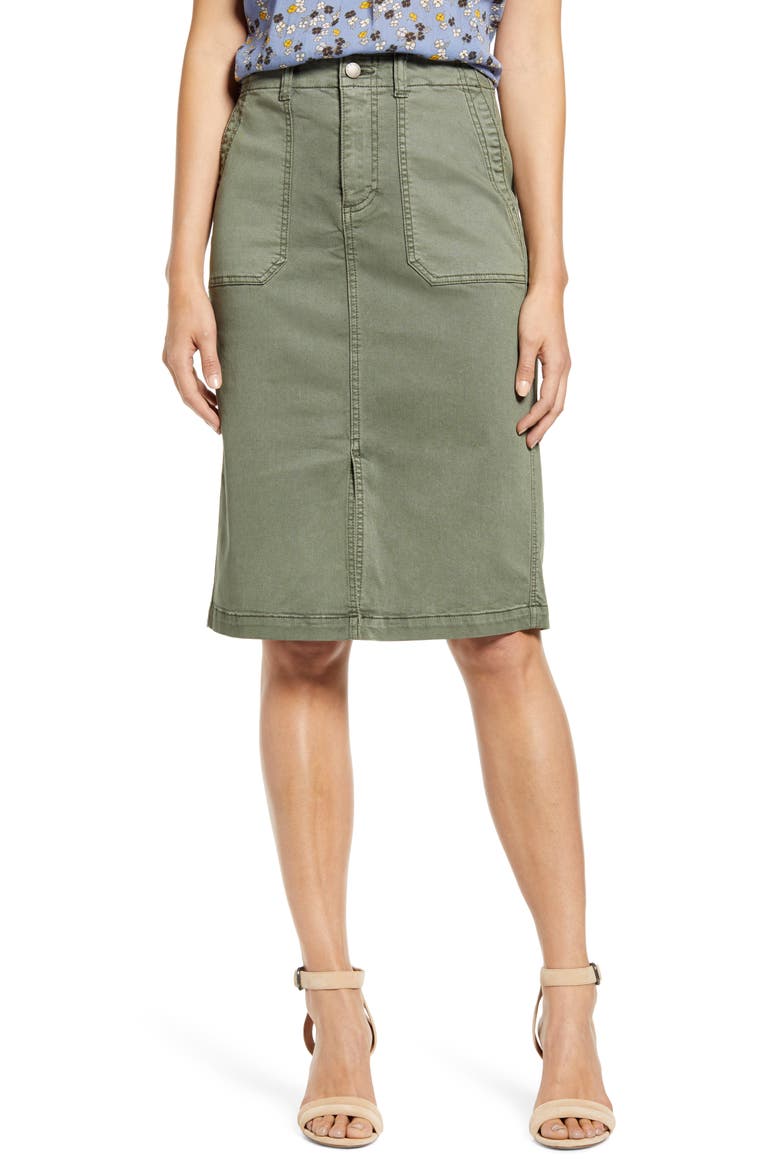 Twill Cargo Skirt, Main, color, GREEN BEETLE