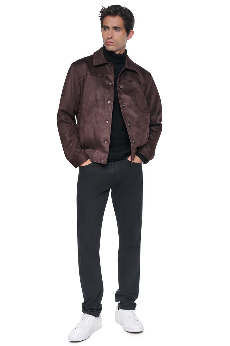 Faux Suede Trucker Jacket, Alternate, color, BROWN