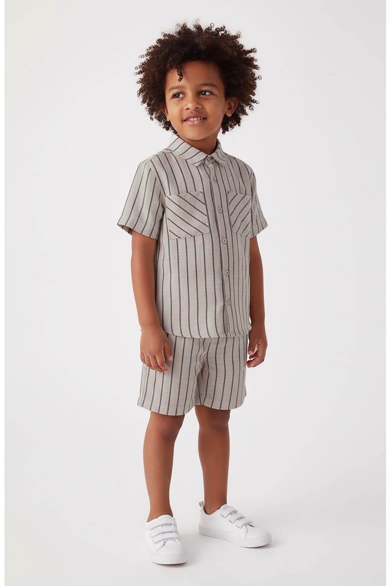 Kids' Stripe Shirt & Shorts Set, Alternate, color, BEIGE