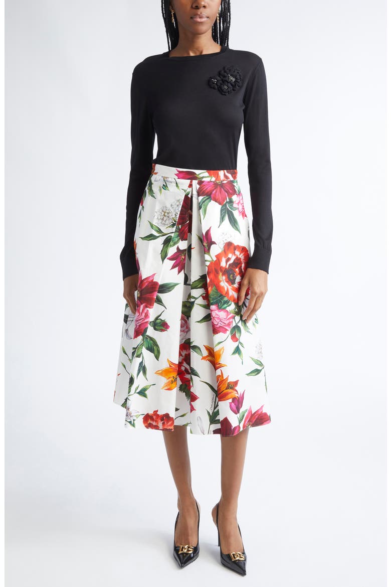 Floral Appliqué Silk Sweater, Alternate, color, N0000 NERO