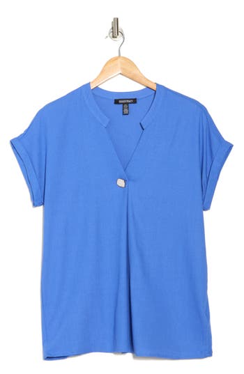 Ellen Tracy Split Neck Drop Sleeve Top