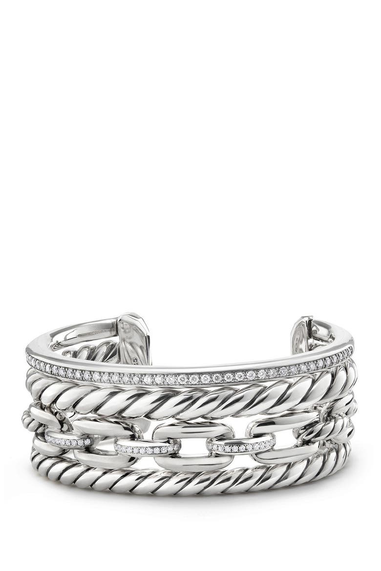Wellesley Link Cuff with Diamonds, 27mm, Main, color, SILVER