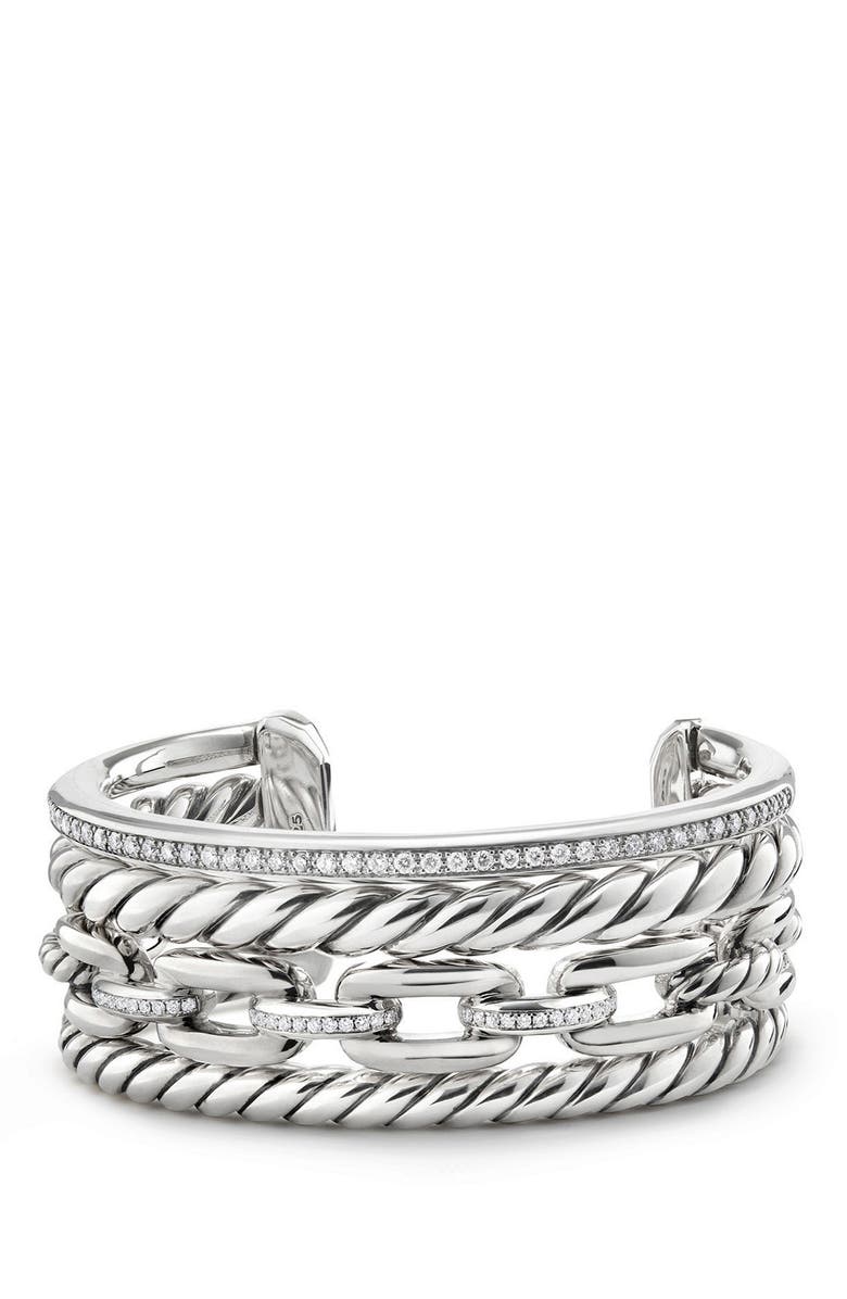 David Yurman Wellesley Link Cuff with Diamonds, 27mm, Main, color,
