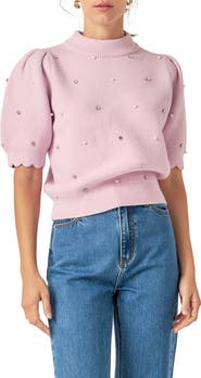 English Factory Embellished Short Sleeve Sweater