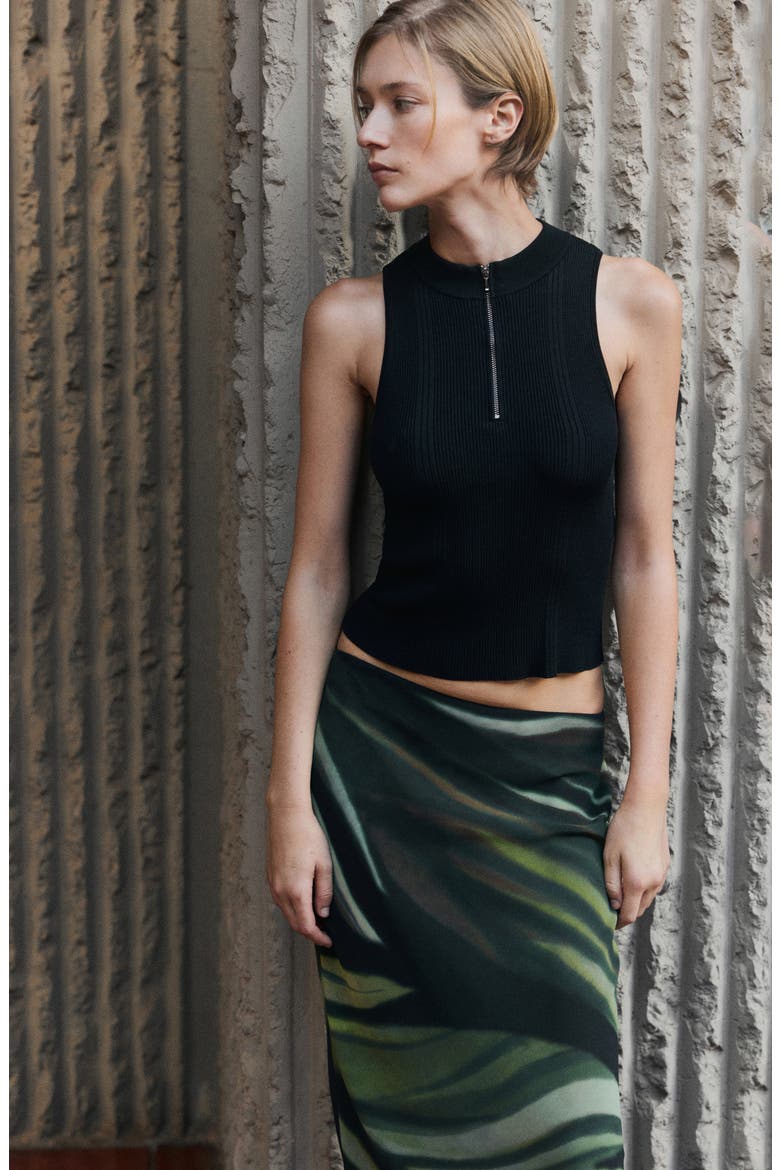 Palm Print Chiffon Maxi Skirt, Alternate, color, BLACK