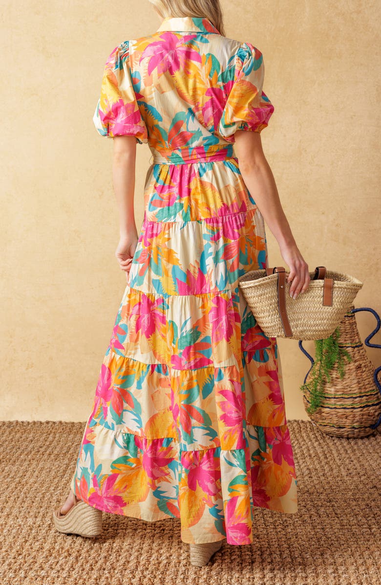 FLYING TOMATO Floral Short Sleeve Maxi Shirtdress, Alternate, color, Ivory Pink