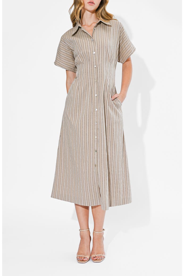 Audrey Stripe Cotton Blend Shirtdress, Alternate, color, MOCHA
