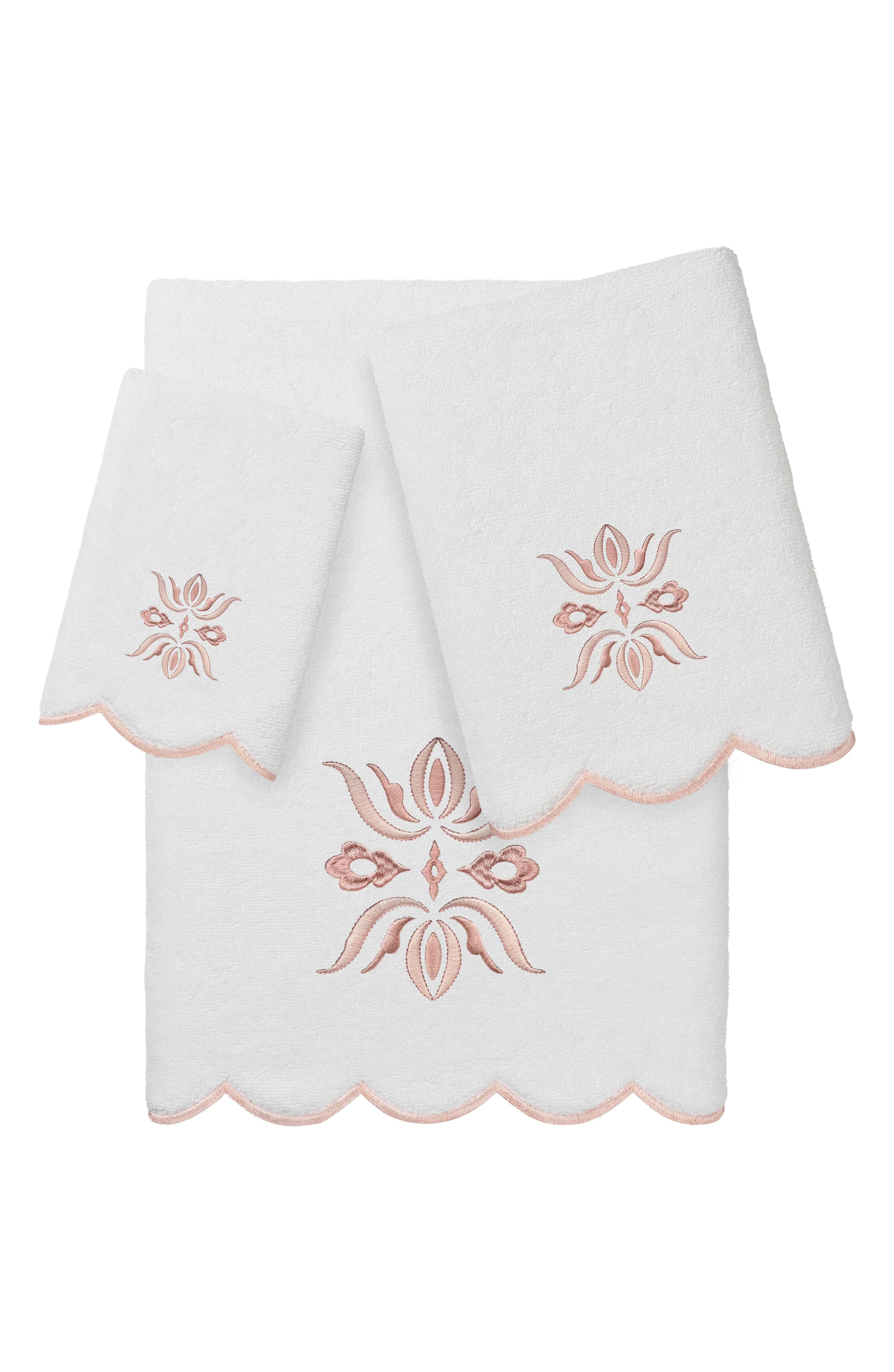 Flower Crest Scallop 3-Piece Towel Set