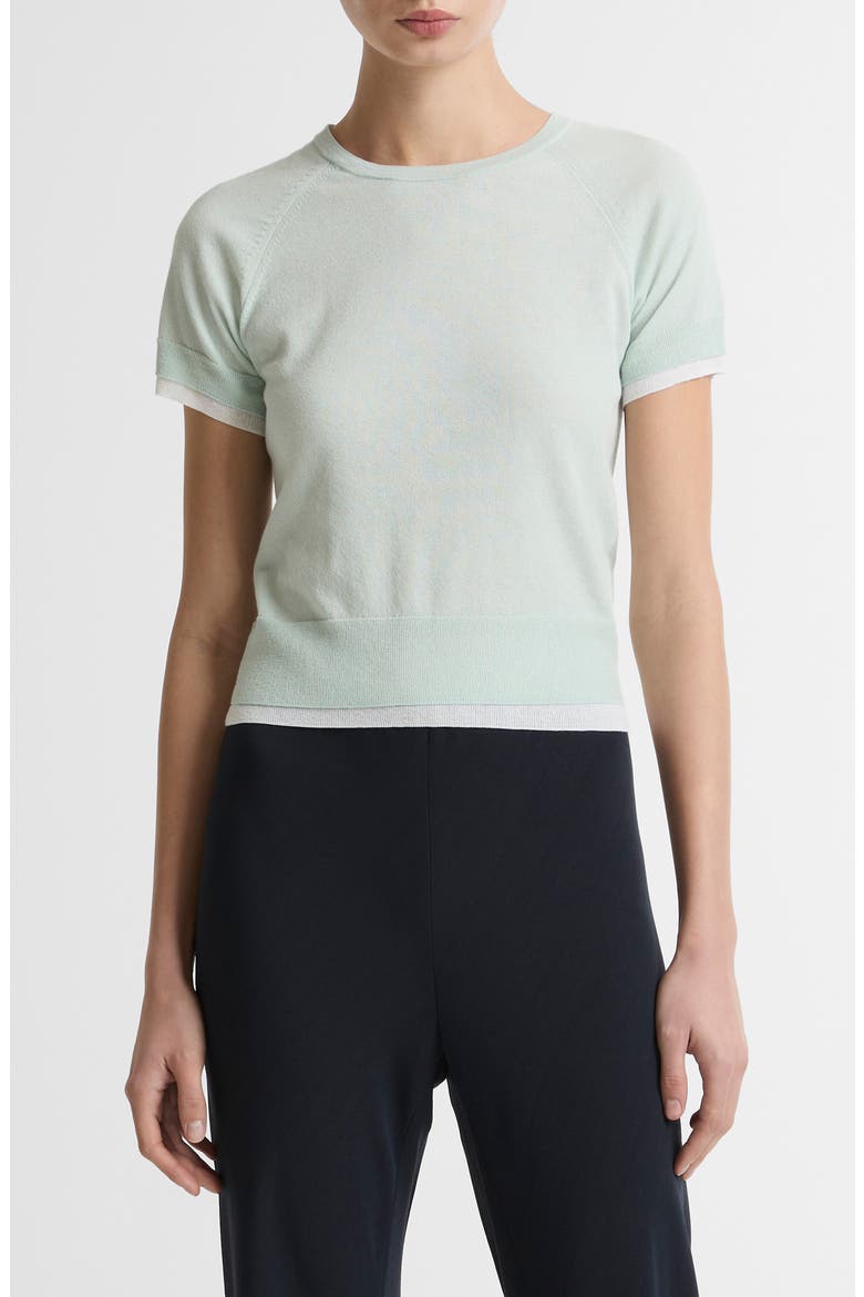 Double Layer Raglan Short Sleeve Sweater, Main, color, AQUA STONE/ OPTIC WHITE