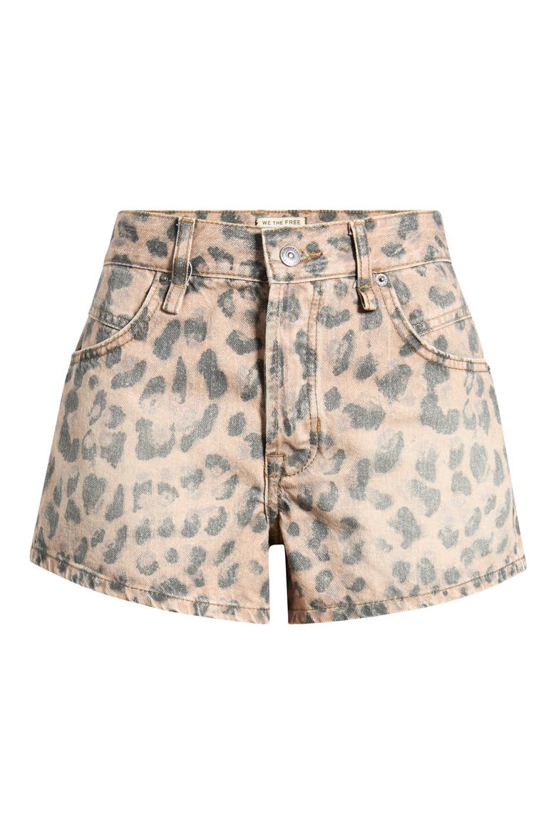 Now or Never Leopard Print Denim Shorts, Alternate, color, BROWN SUGAR COMBO
