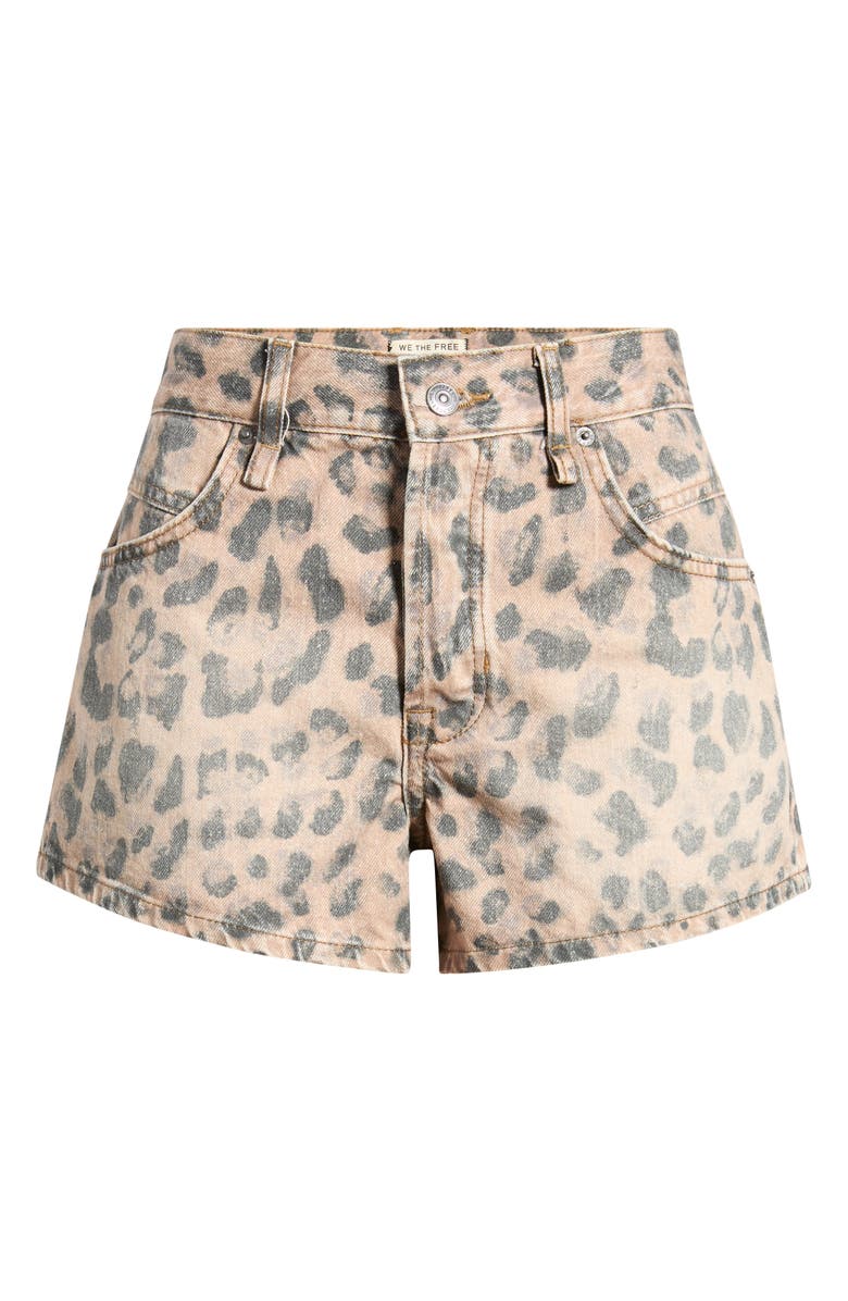 Free People Now or Never Leopard Print Denim Shorts, Main, color, Brown Sugar Combo