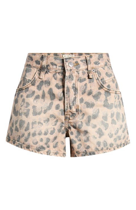 Now or Never Leopard Print Denim Shorts