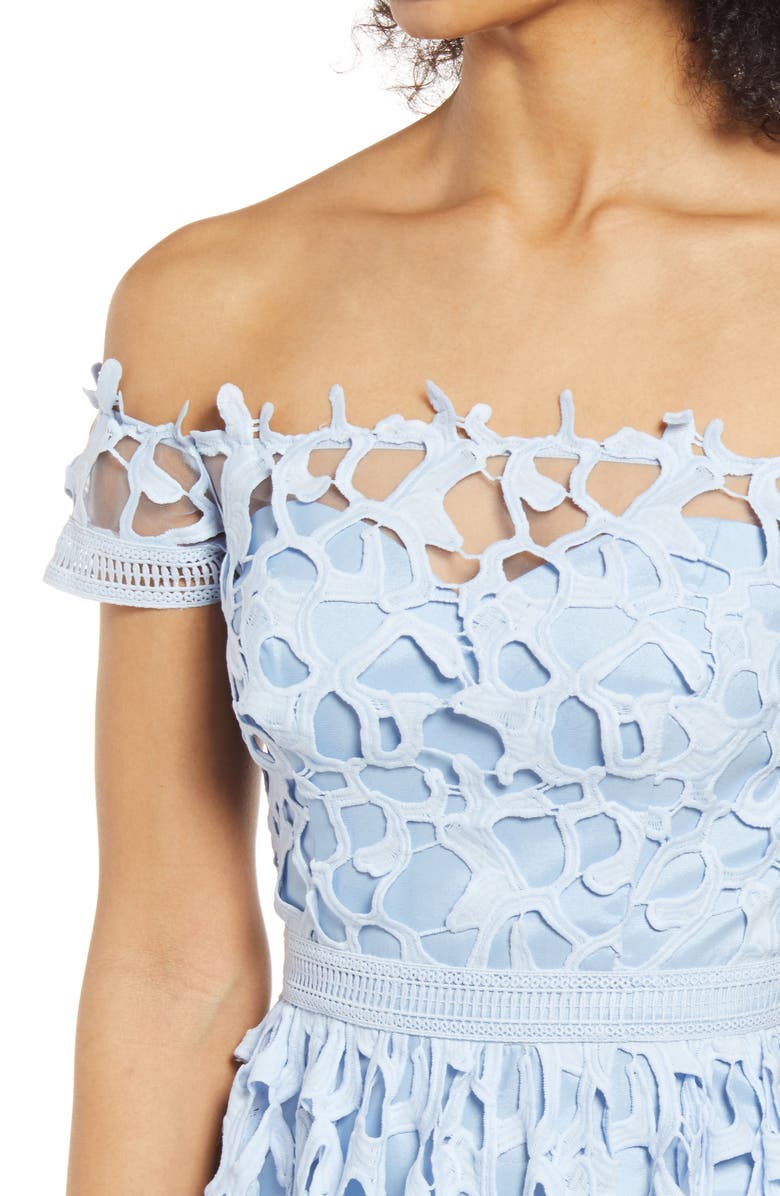Chi Chi London Off the Shoulder Lace A-Line Dress, Alternate, color, 