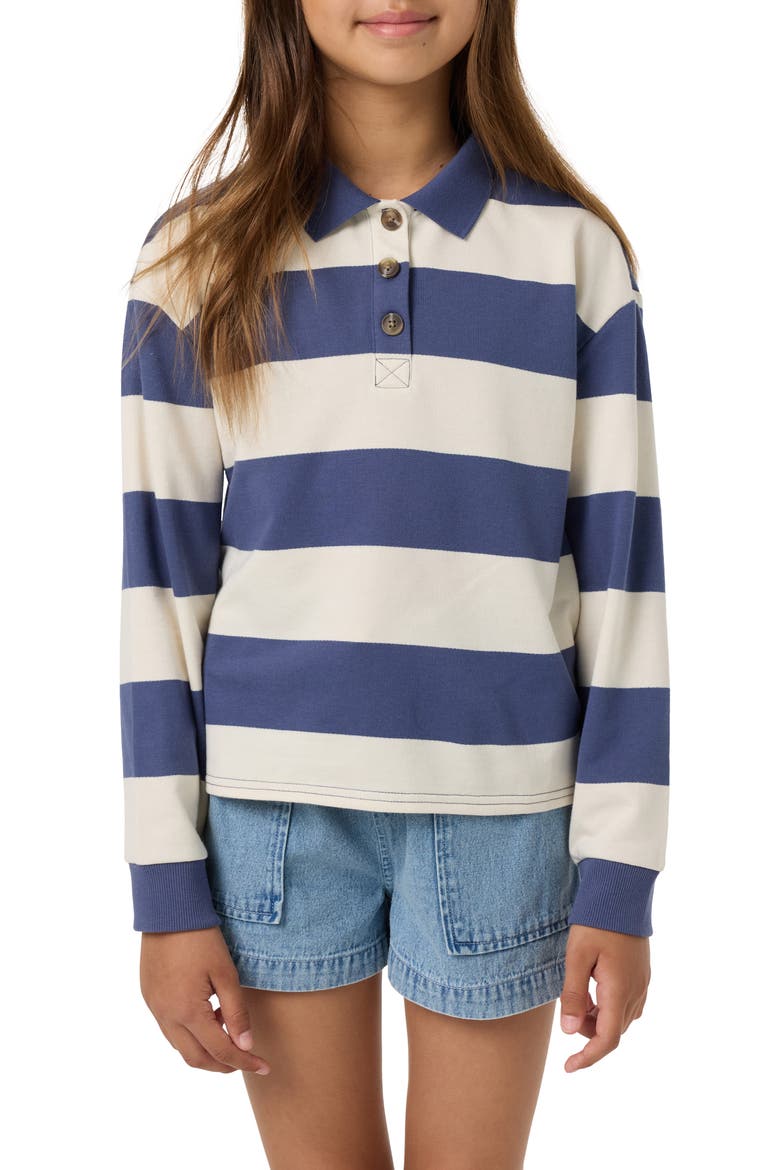 Kids' Kyra Striped Long Sleeve Polo, Main, color, NIGHTSHADOW BLUE