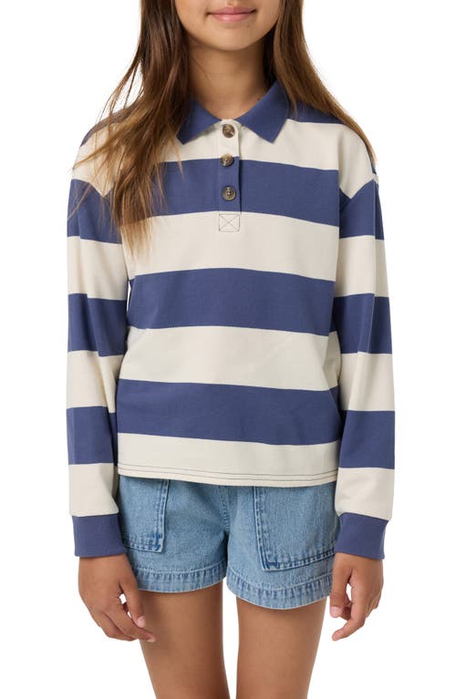 O'Neill Kids' Kyra Striped Long Sleeve Polo in Nightshadow Blue at Nordstrom, Size Small