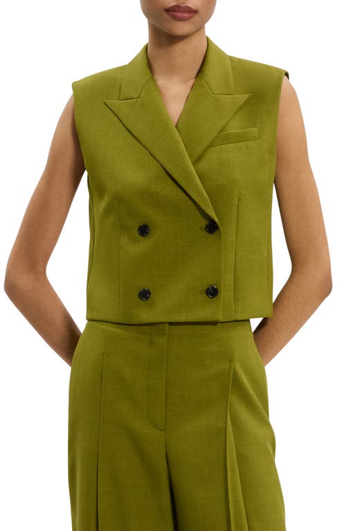 Theory Double-breasted Vest In City Twill In Green