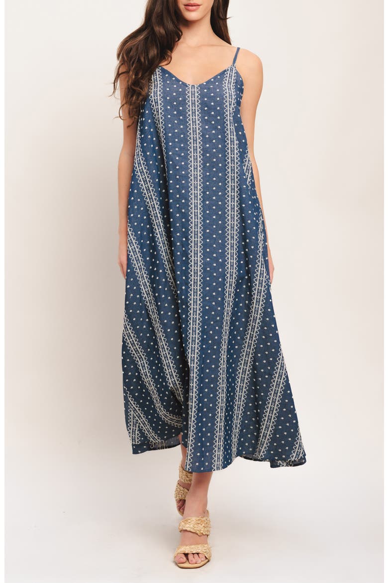 Embroidered Sleeveless Maxi Dress, Main, color, MEDIUM INDIGO