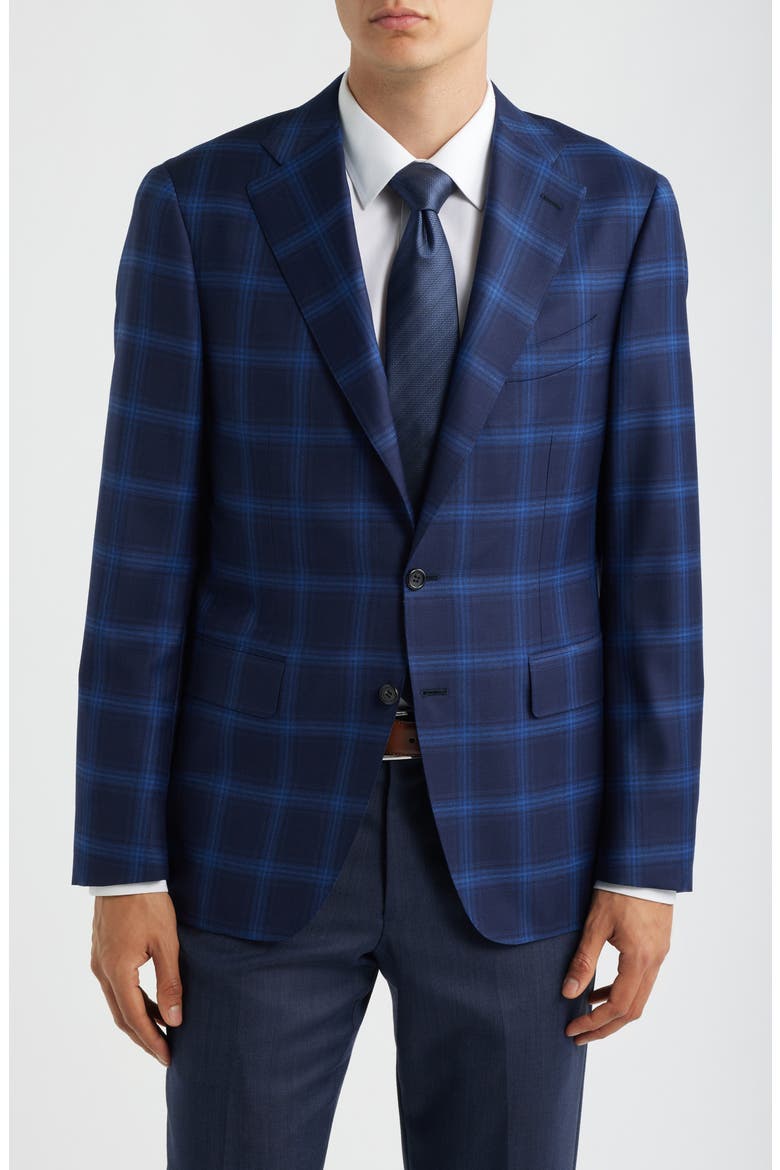 Siena Regular Fit Navy Windowpane Check Super 130s Wool Sport Coat, Main, color, NAVY