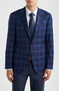 Canali Siena Regular Fit Navy Windowpane Check Super 130s Wool Sport Coat
