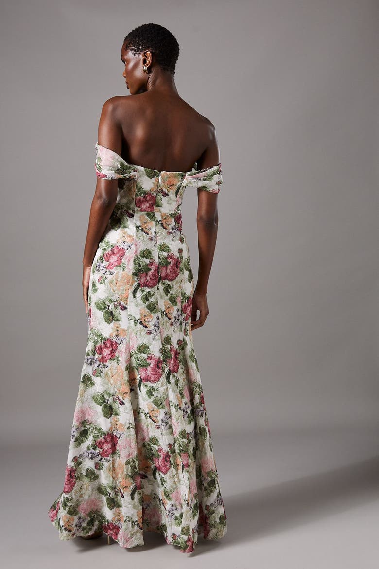 Floral Bardot Maxi Dress, Alternate, color, Cream