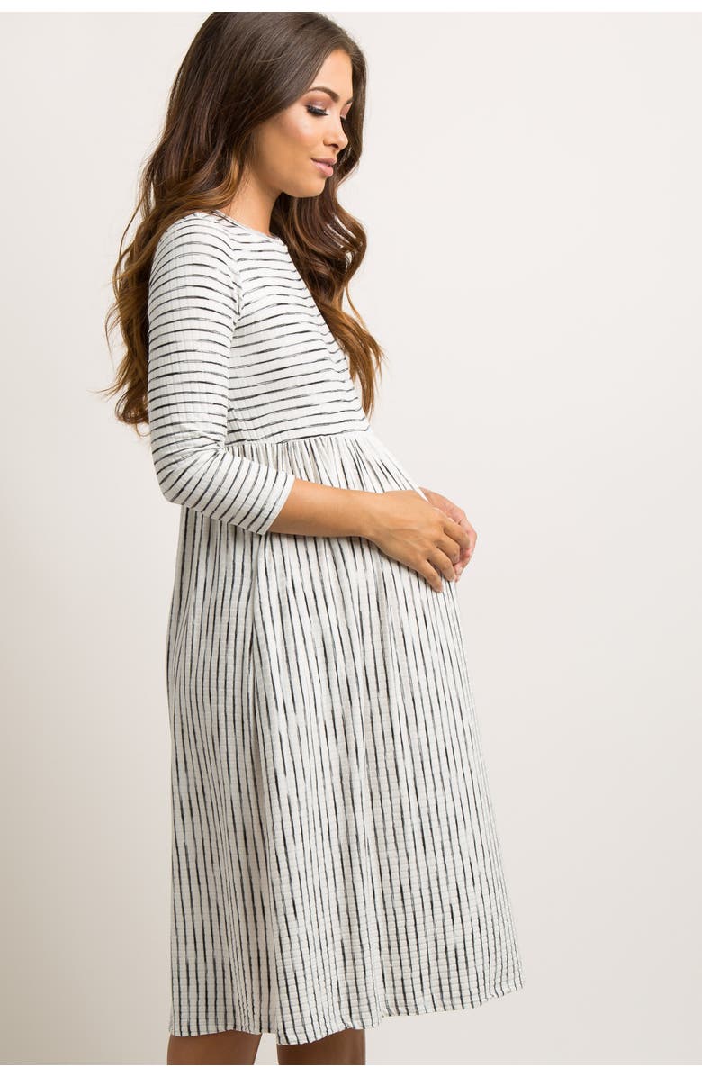 PinkBlush Ribbed Striped Pleated Midi Dress, Alternate, color, Ivory