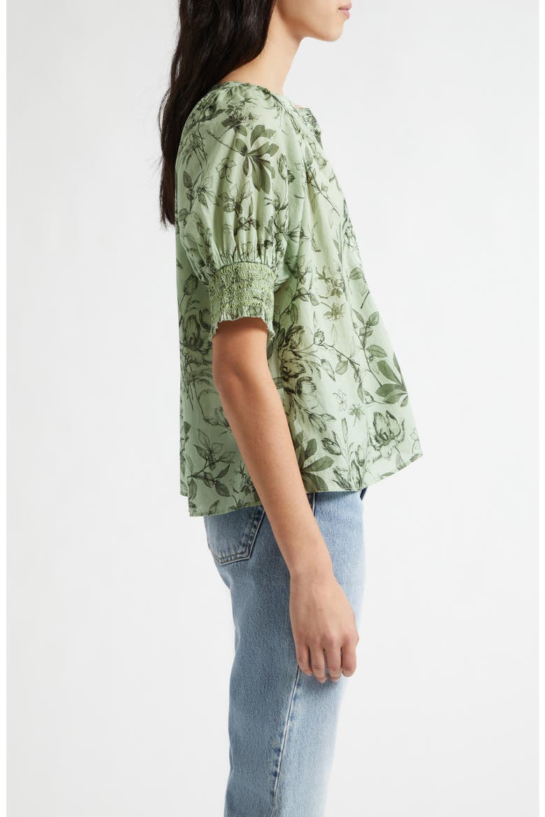 Thalia Floral Cotton Puff Sleeve Top, Alternate, color, MYSTIC GARDEN SAGE