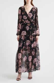 Chelsea28 Floral Print Long Sleeve Tiered Maxi Dress
