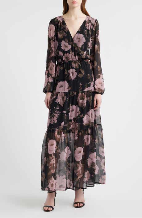 Chelsea28 Floral Print Long Sleeve Tiered Maxi Dress
