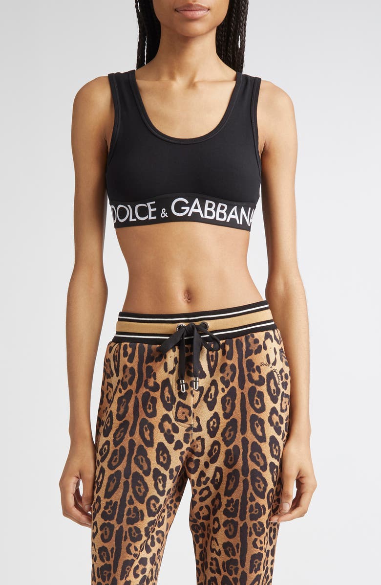 Dolce&Gabbana Logo Band Jersey Sports Bra, Main, color, 