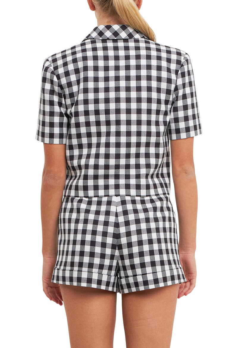 Short Sleeve Gingham Blazer, Alternate, color, BLACK